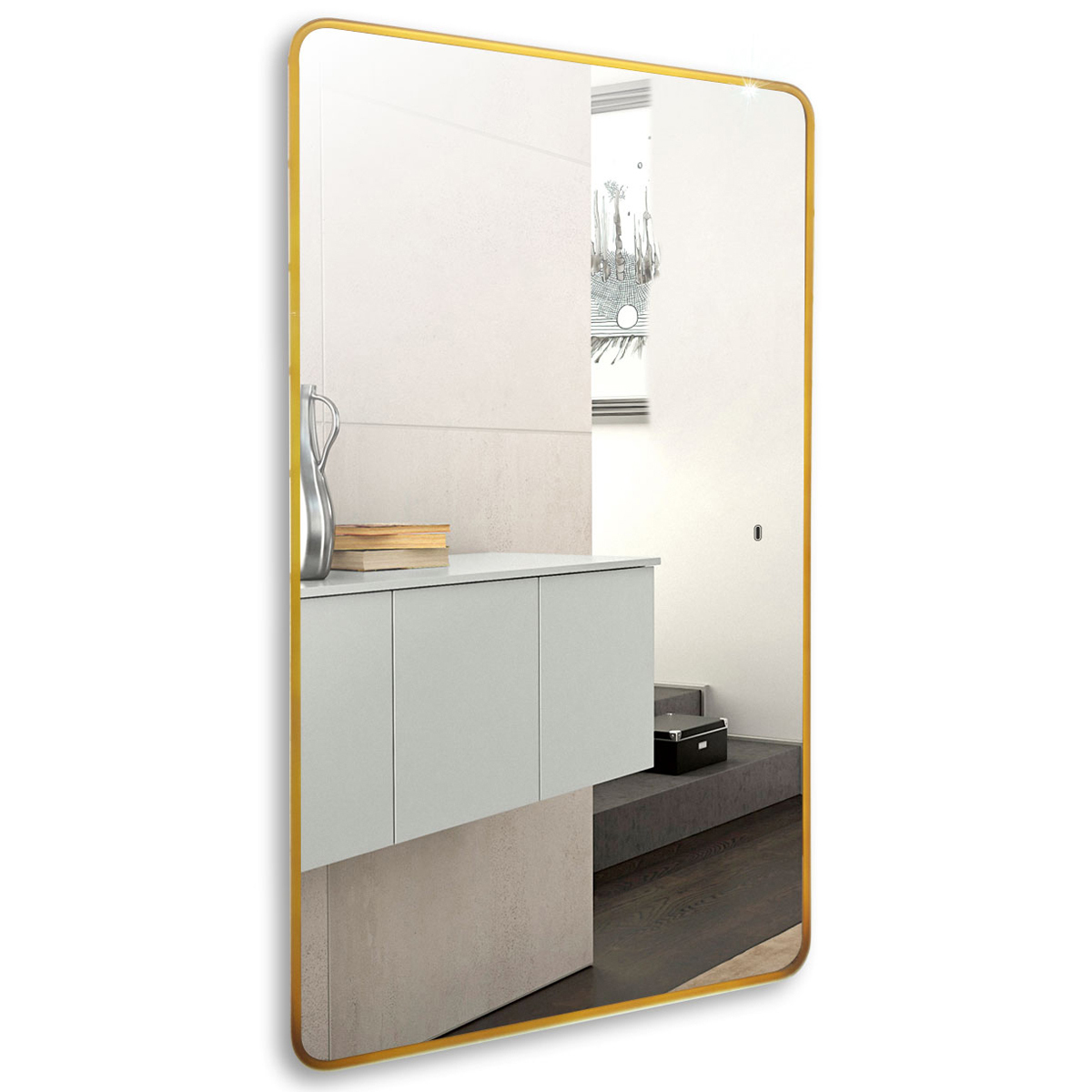 Зеркало INCANTO [600*1000] LED подсветка, бесконтактный сенсор, золотой декор ,гор/верт. AZARIO **