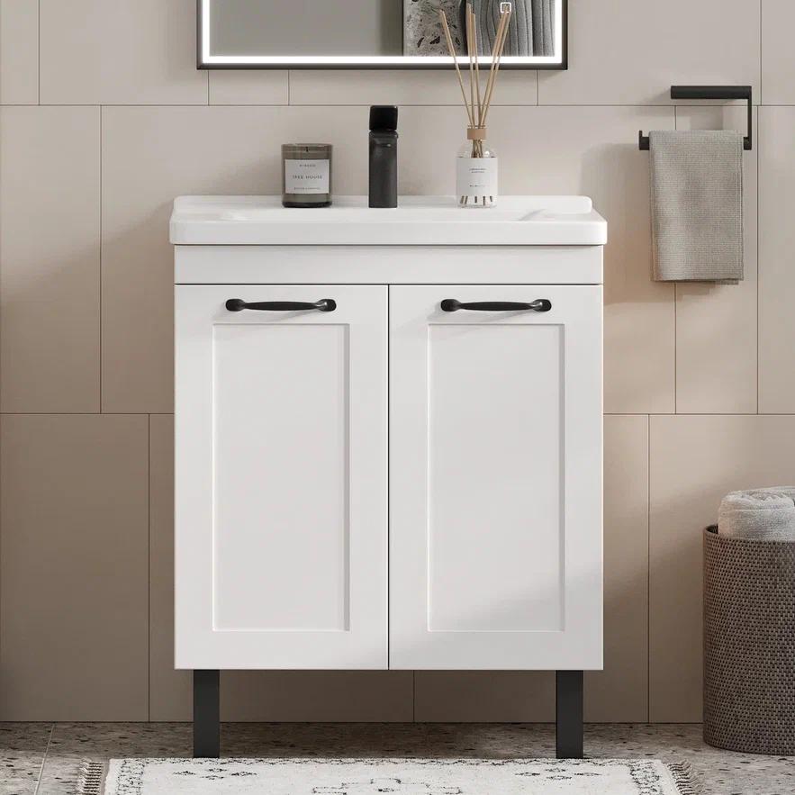 Тумба EQUIL LAGO 70 напольная, белая матовая/дуб сонома с умывальником Миранда 70*