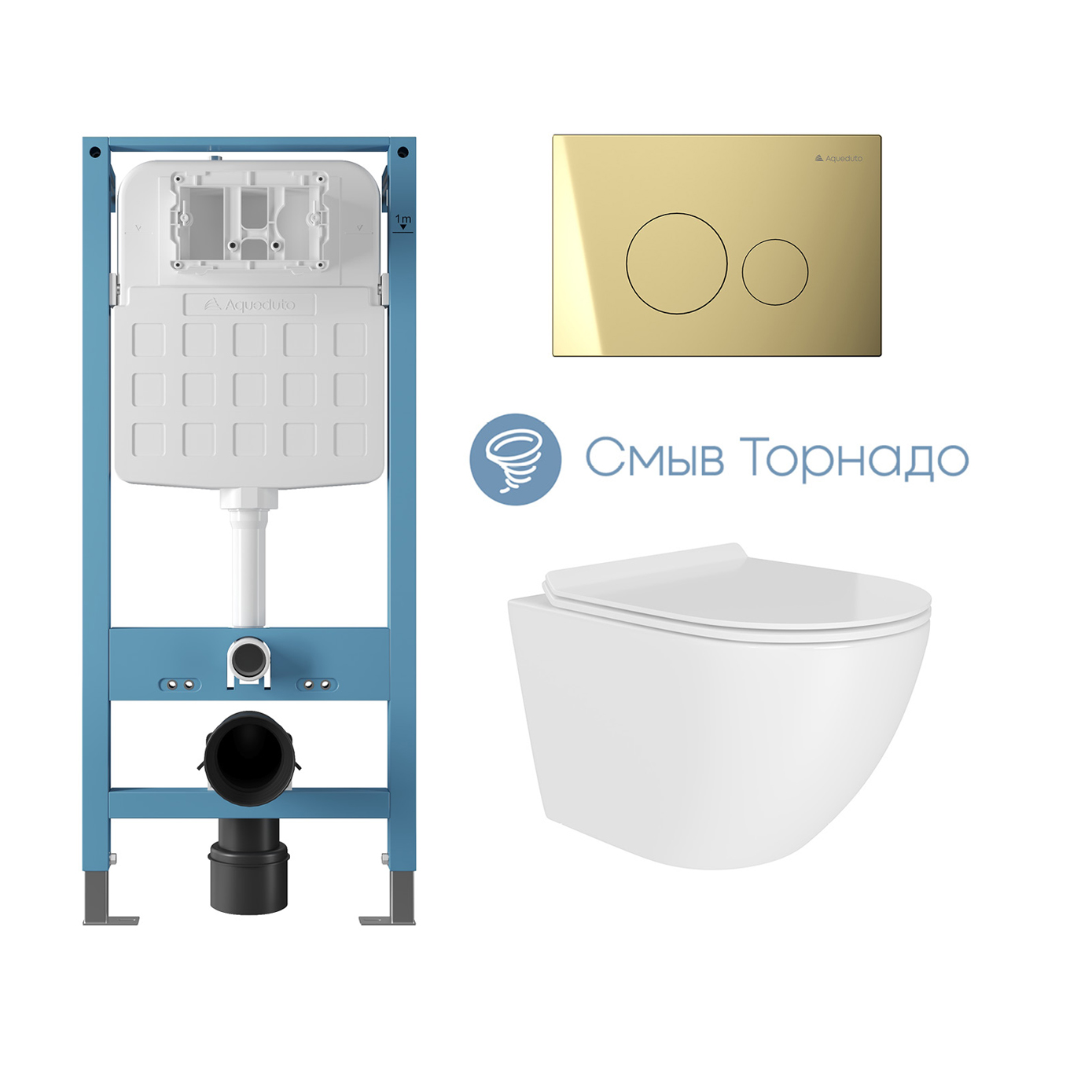 Комплект TECNICA novo инстал,панель смыва золото, унитаз подв.торнадо OVO Daily OVOTD 2210 490*360