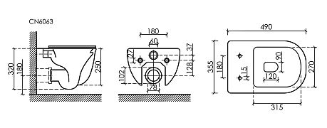 Унитаз MODENA Rimless CN6063MB подвесной, чёрный матовый крышка/сиденье микролифт*