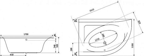 Ванна AQUARELLA 170x110 на каркасе, левая WAEX.ARL17WH*