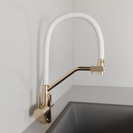 Смеситель KITCHEN для кухни с высоким гибким изливом AV9006Gold, золото AVRORA*