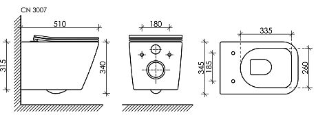 Унитаз METRIC Rimless CN3007 подвесной, крышка/сиденье микролифт
