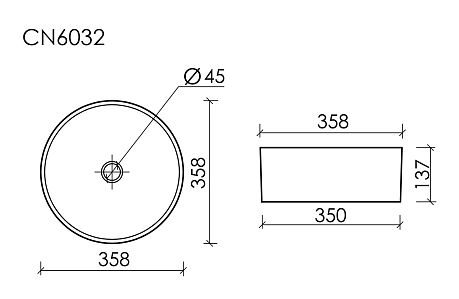 Умывальник ELEMENT CN6032MB накладной круглый [358*358*137]*