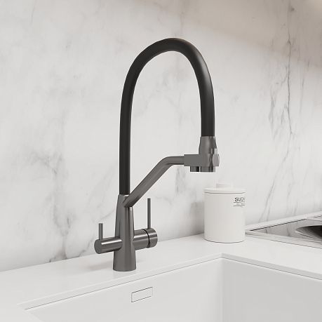 Смеситель KITCHEN для кухни с высоким гибким изливом AV9006GM, графит AVRORA