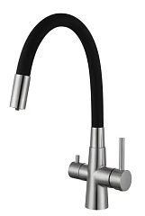 Смеситель KITCHEN для кухни с высоким гибким изливом с подключением фильтра AV9008S, нерж.ст. AVRORA
