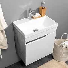 Тумба ФОРТУНА 50 подвесная FT-S-T50W/BM, Белая/Бетон Метрополитан с умывальником Альтаис