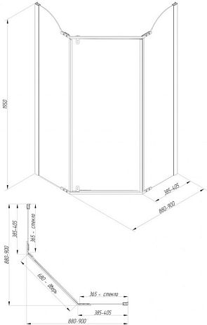 Душевая DIADEMA PENTA угловая [100*100*H203] дверь распашная 74 см (SX-DX) стекло мат/декор(24166)