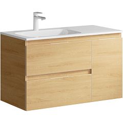Тумба ACCENT подвесная 900 [92*56*45] левая,дуб золотой(ACC0109LDZ+MAL.09.04.D-L)раковина МАЛАГА