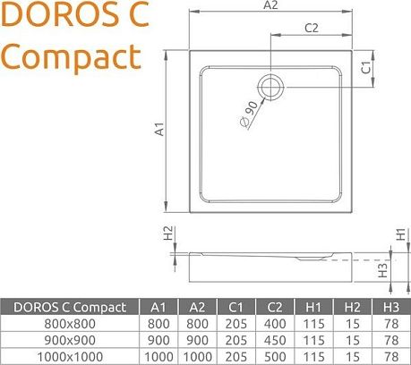 Поддон DOROS C Compact [90*90*11.5] белый, SDRC9090-05