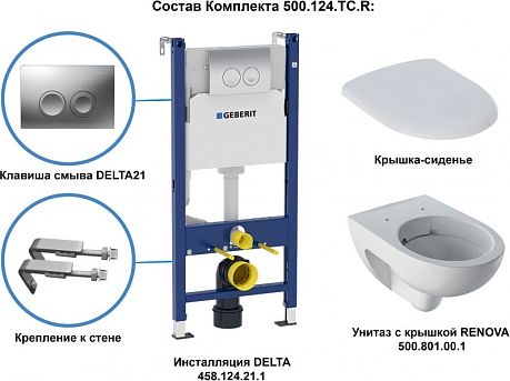Комплект GEBERIT RENOVA Nr.1 500.124.2TC.R (458.124.21.1, 500.801.00.1)*