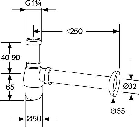 Сифон KLUDI  1 1/4" для биде1032105-00, хром*