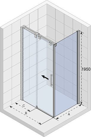 Боковая стенка OCEAN O404 R [90*195] профиль хром, стекло прозрачное 8мм (GU0302102)
