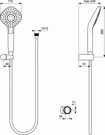 Душевой гарнитур IDEALRAIN EVO DIAMOND L3 B2240AA хром (лейка 3-х функц, держатель, шланг 1750)