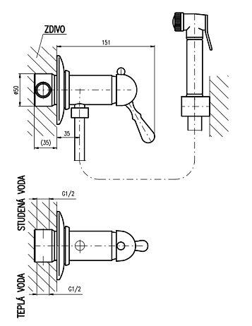 Гигиенический набор LABE 4в1, бронза L047SM ( смеситель, лейка, шланг, держатель)