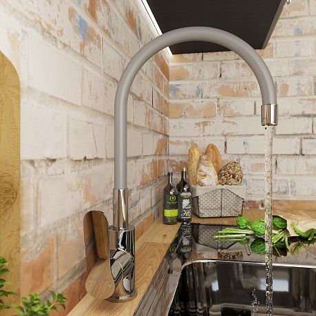 Смеситель KITCHEN для кухни с высоким гибким изливом AV9002G, серый AVRORA