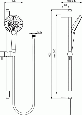 Душевой гарнитур IDEALRAIN EVO JET ROUND XL3  B1761AA хром (лейка, штанга 600 мм, шланг 1750)