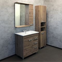 Тумба МАРИО 75 напольная дуб темный с умывальником QUADRO 75