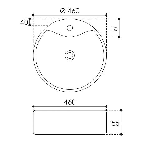 Умывальник ESPIRAL круглый, накладной D460 ESP0610, белый глянцевый