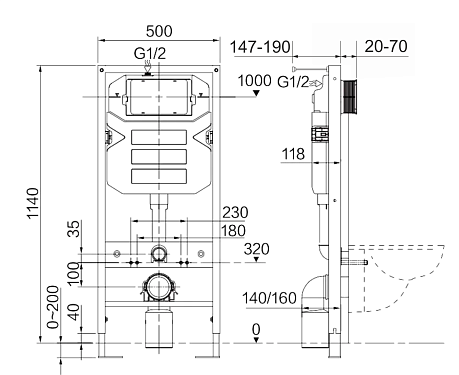 Система инсталляции ENVISION CN1002B с кнопкой FLAT чёрный матовый 