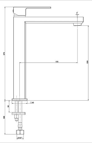 Смеситель GRAZIA  для умывальника 21PZ205LL высокий, без донного клапана, чёрный матовый PVD~