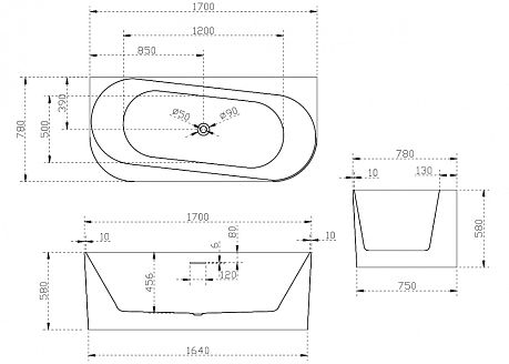 Ванна AB9494-1.7 [170*78*58] пристенная*