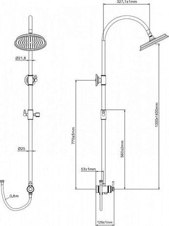 Душевая система СМАРТ-ВИНТАЖ (штанга, верхний душ, шланг, держатель ручного душа) бронза SM2607BR*