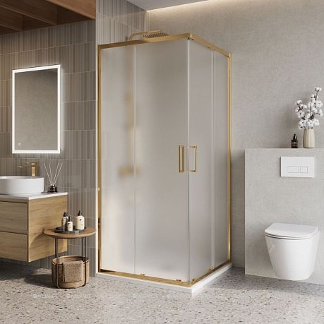 Душевой уголок BelBagno Luce LUCE-A-2-90-P-0ORO 90x90,профиль золото матовое/стекло сатин без под-на