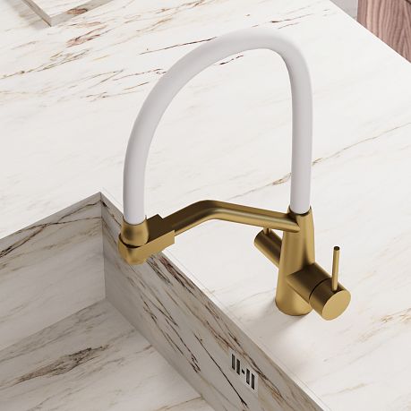 Смеситель KITCHEN для кухни с высоким гибким изливом AV9006Gold, золото AVRORA*