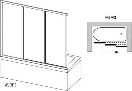 Шторка для ванны AVDP3-160 профиль белый, стекло прозрачное*