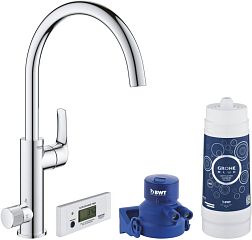 Смеситель BLUE PURE EUROSMART для кухни без электрон. для смеш и фильтр воды, со счетчиком 30383000*