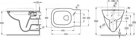 Комплект TECNICA инсталляция,FORMA панель см.,белый, OVO унитаз подвесной 525*365 AQDS112 