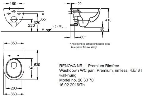 Унитаз RENOVA N1 PREMIUM [35*53] Rimfree (F203070)*