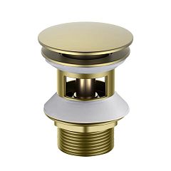 Выпуск для раковины AQ6002BG Push-open с переливом, крышка круглая, золото шлифованное AQUATEK