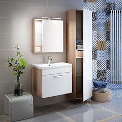 Тумба MIRRO 60 [60*40] подвесная, белая/под дерево, с умывальником (MIR60W0i95K)*
