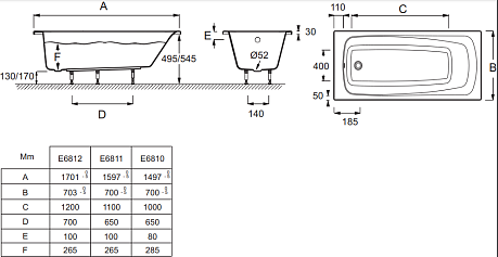 Ванна PATIO [170*70] E6812RU-00*
