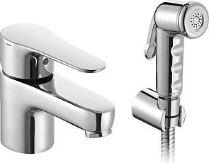 Смеситель JULY для умывальника E16319-4CP (гигиен. душ, шланг 1м, держатель лейки, гибкая подводка)*