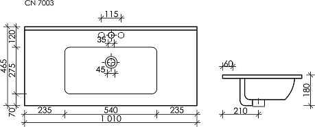 Умывальник ELEMENT CN7003 накладной прямоугольный [101*46,5*18]