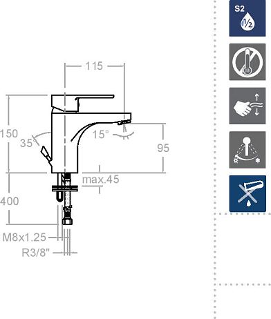 Смеситель RS-Q 930102 для умывальника, хром