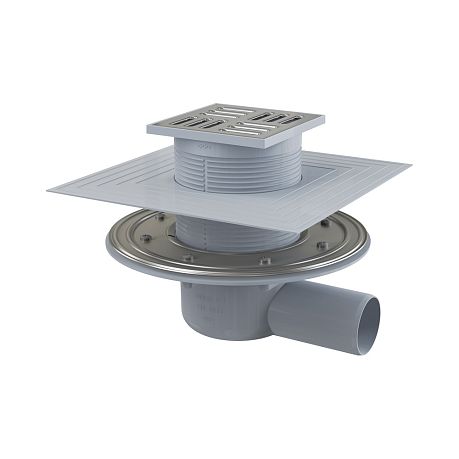 Трап 105*105/50 мм боковая подводка, решетка из нержав. стали, мокр.и сух. гидрозатвор (APV1324)*