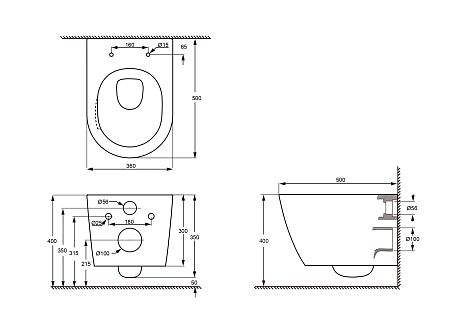 Унитаз ЛИБЕРТИ  [500*360*350] AQ1999T-00 безободковый, (торнадо), крышка/сиденье микролифт 