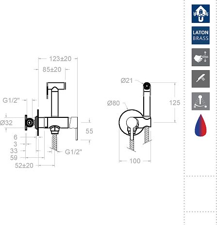 Гигиенический душ DRAKO 336801WC встраиваемый с магнитным клапаном и латунной лейкой, хром