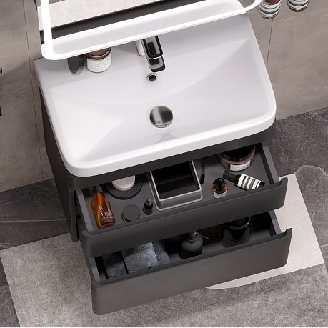 Тумба EQUIL ELTORO 60 подвесная, черная Soft touch с умывальником NICE 60