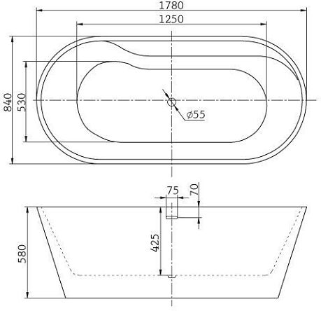 Ванна BB14 отдельностоящая, слив-перелив BB39-OVF-CRM*