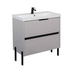 Тумба СЕЛЕНГА 80 серый шёлк c умывальником COMFORTY CF19696BX-80+ножки черный матовый 00-00022072CF