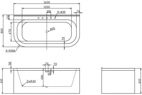Ванна BELBAGNO BB31 [160*80] без слива-перелива