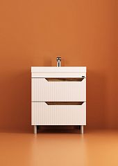 Тумба ЛЕОН РИФ 600 (57158) напольная солярис/белый риф, 2 ящика с раковиной Океан 60*