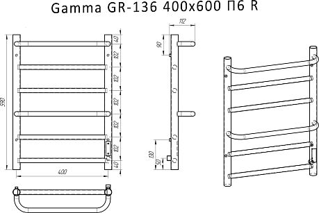 Полотенцесушитель GAMMA GR-136 [400*600] П6 электрич., КС, black mat R, GROIS
