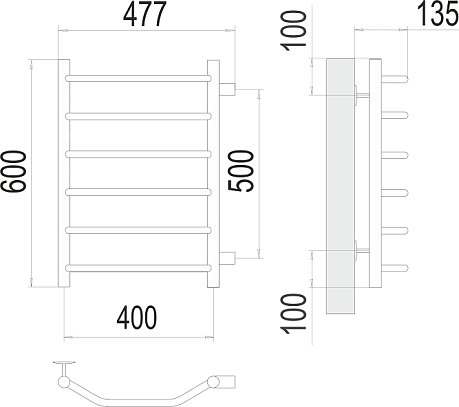 Полотенцесушитель ВИКТОРИЯ П6 [400*600] боковое подключение м/о 500