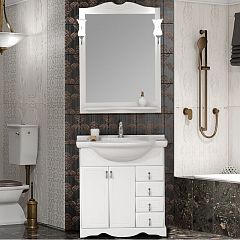 Тумба КЛИО 75 белый матовый 9003 (умывальник Монро 75, тумба 73,5*35/86